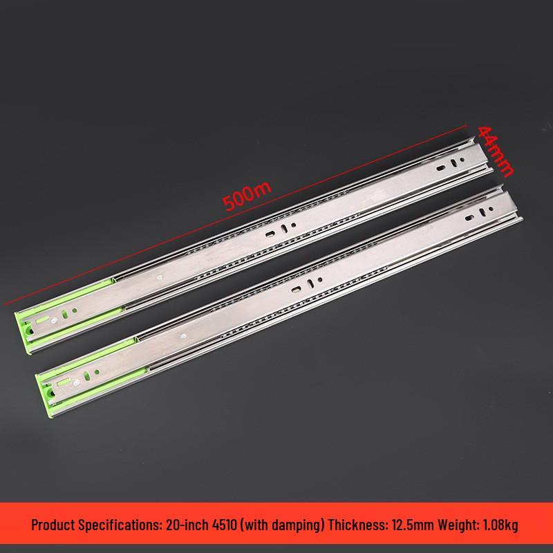 Guwanjia Geräuschdämpfende Schubladenschienen aus Edelstahl mit Stahlkugellauf für Küchenschränke, Push-Pull-Lackierung Pufferführungsschiene.