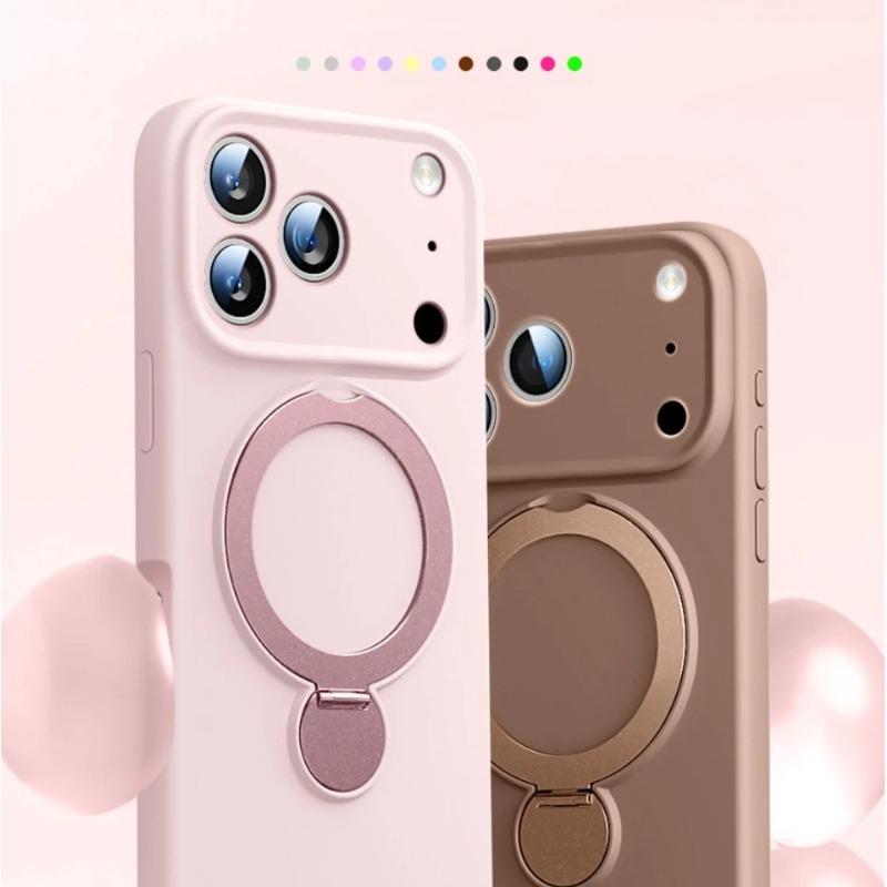 Liquid Silicone Magnetic Phone Bracket Case For iPhone 17 13 14 15 16 Pro Max Air Plus Magsafe Stand Holder Protector Cover