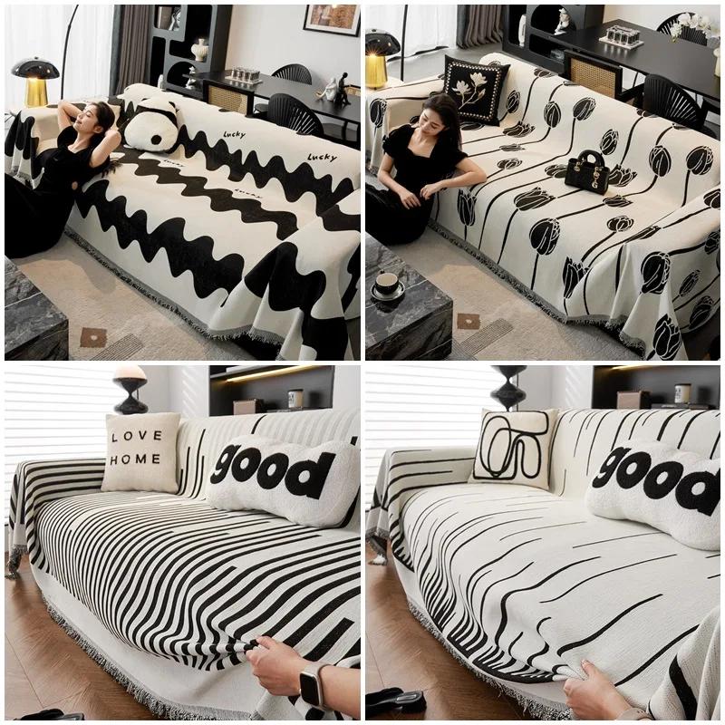 1/2/3Seater Print Chenille Sofa Throw Blanket Double-Side Anti-Wear Sofa Towel Camping Outdoor Blanket Tablecloth For Home Decor