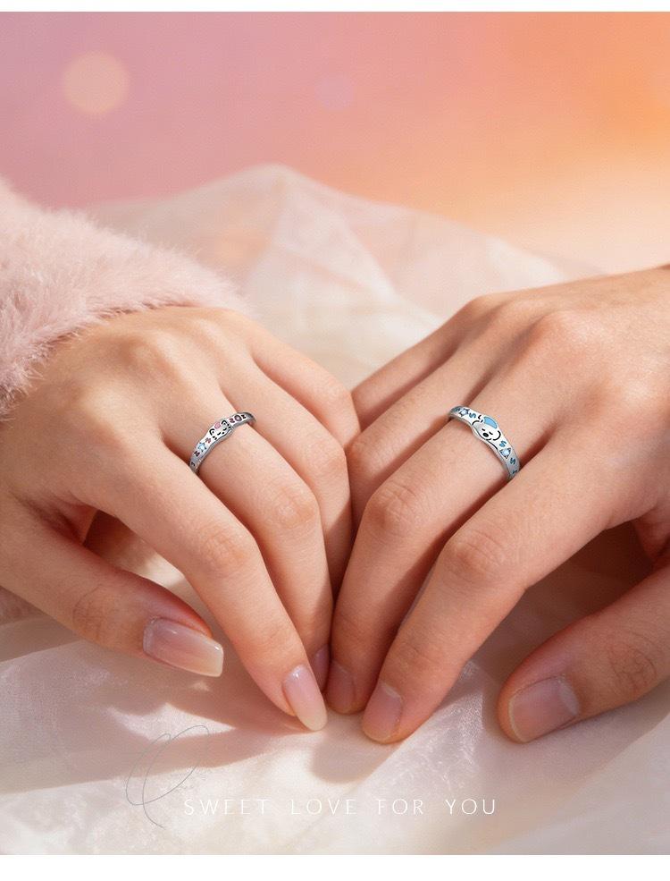 Sterling Silver Meow Couple Rings: Cute Pet Adjustable Luxury Dopamine Design