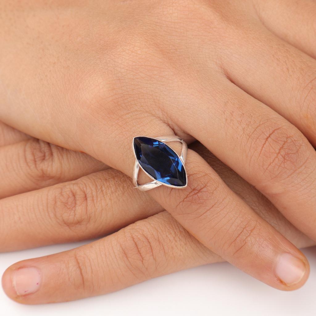 London Blue Topaz Gemstone 925 Sterling Silver Jewelry Handcrafted Women's Ring RR-23-12