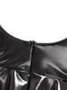 Women Wet Look Patent Leather Lingerie Tops Sleeveless Hollow Out Front Slit Ruffle Clubwear Nightwear Rave Outfit