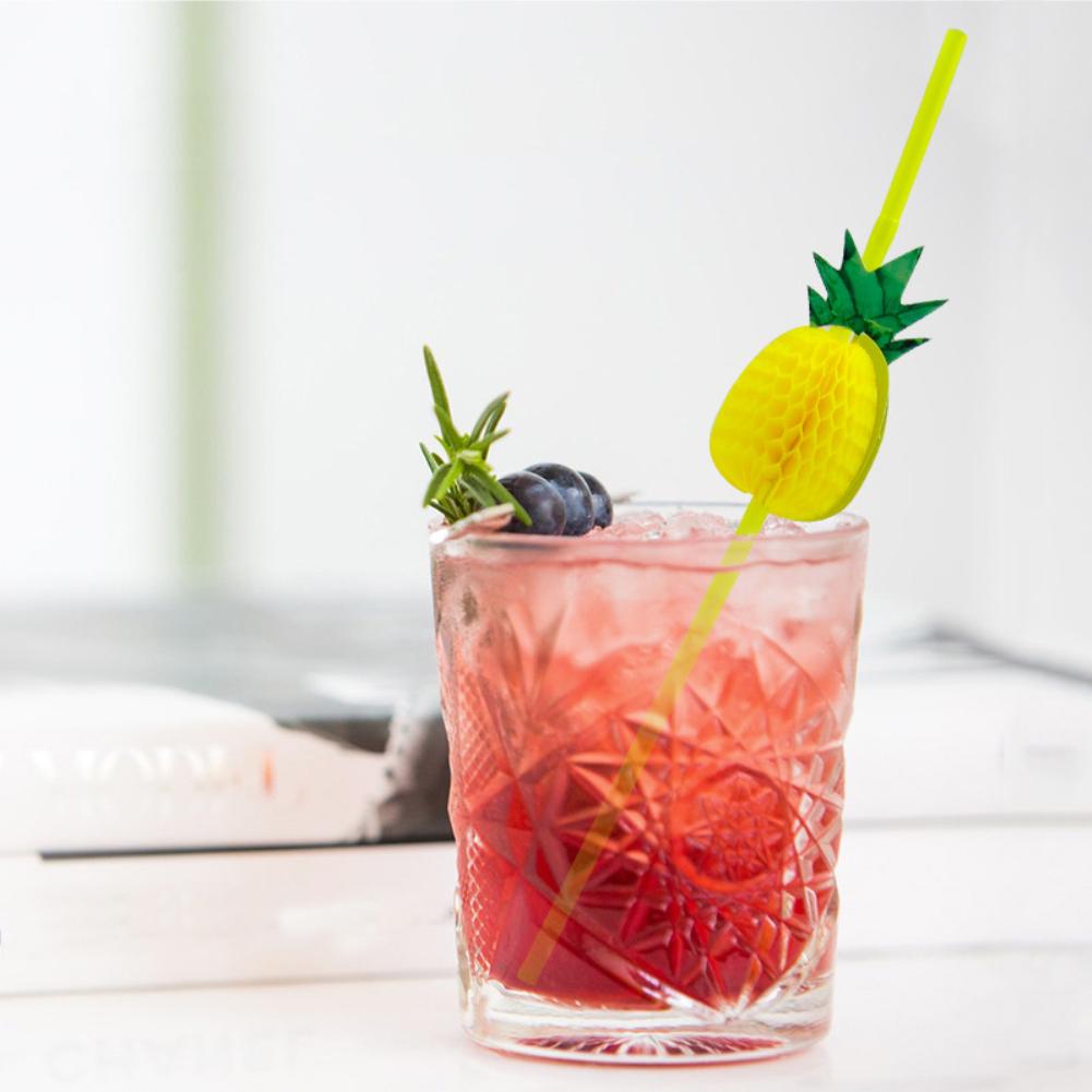 100Pcs 3D Pineapple Tropical Fruit Straw Beach Party Cocktail Drinking Sucker KTY