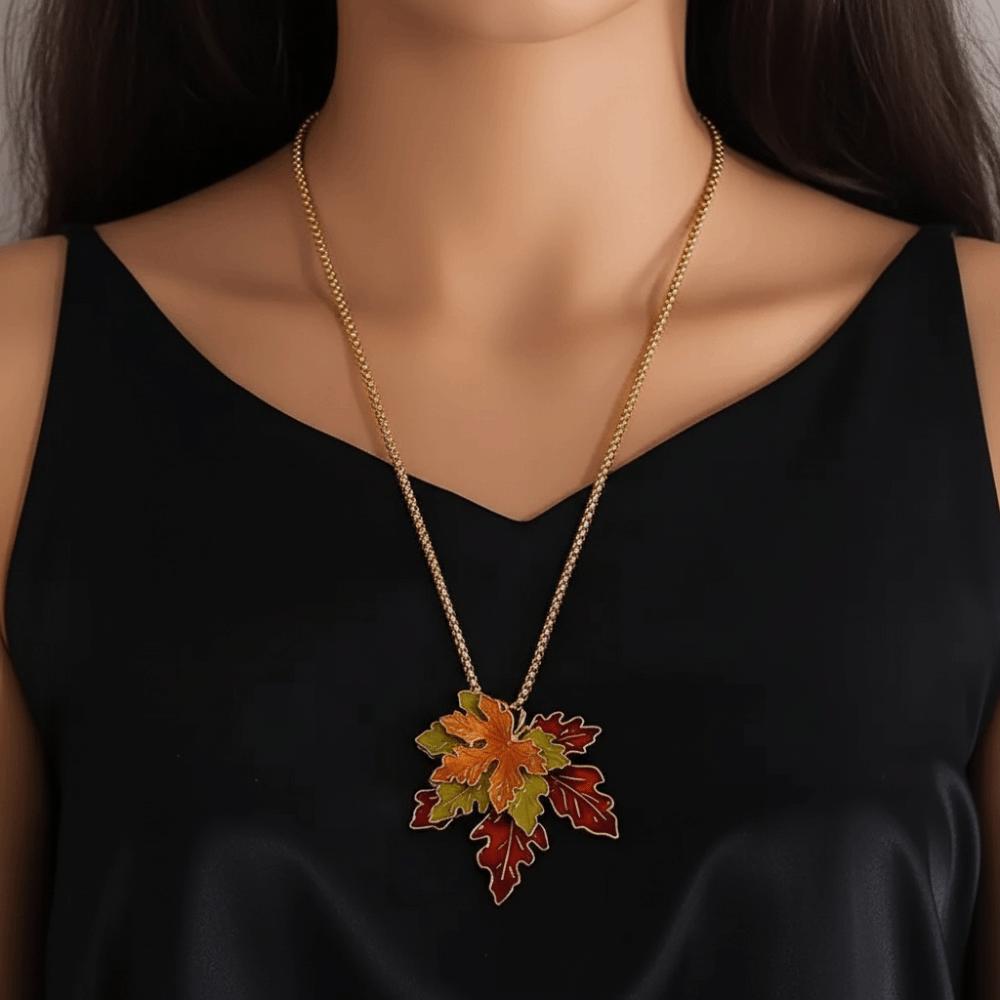 Oil Drop Sweater Chain Metal Chain Long Chain Retro Leaf Pendant Necklace  Sport