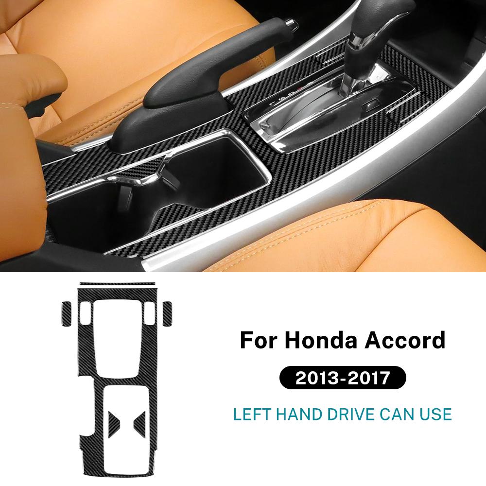 Real Soft Carbon Fiber Sticker For Honda Accord 2013 2014 2015 2016 2017 LHD Car Central Gear Shift Panel Interior Trim Cover