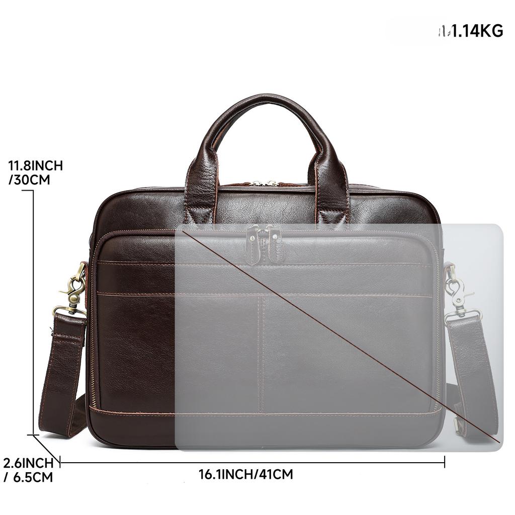 Retro Official Briefcase Top-grain Cowhide Business Handbag Computer Bag Multi-functional Horizontal Men's Bag