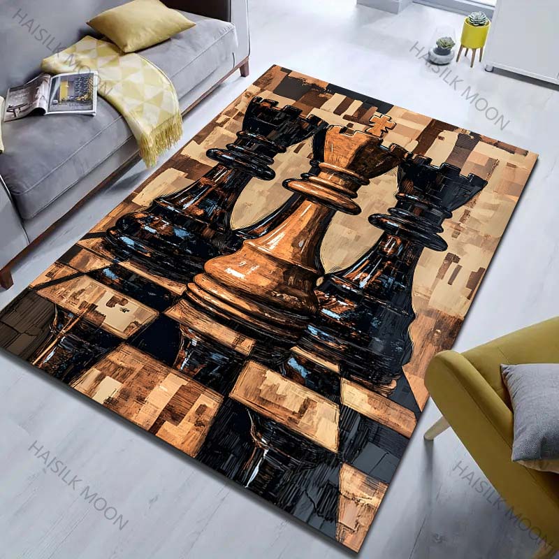 

1PC Retro Chess Art Pattern Carpet for Living Room Bedroom Bedside Sofa Floor Mat Modern Home Decor Area Rug Large Size 70x100cm (28x39in)