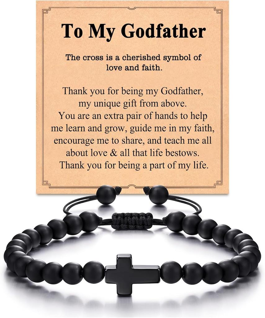 Black Onyx Stone Cross Bracelet for Men Teens Boys, Cross Jewelry Christian Gifts for Easter, Christmas, Birthday, Religious