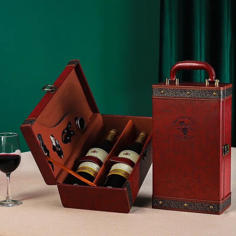 Scatola di Lusso Vintage in PU per Vino Scatola Porta Bottiglie Doppia in Pelle per Vino Rosso Custodia Portabottiglie Decorazione Anniversario Matrimonio Festa