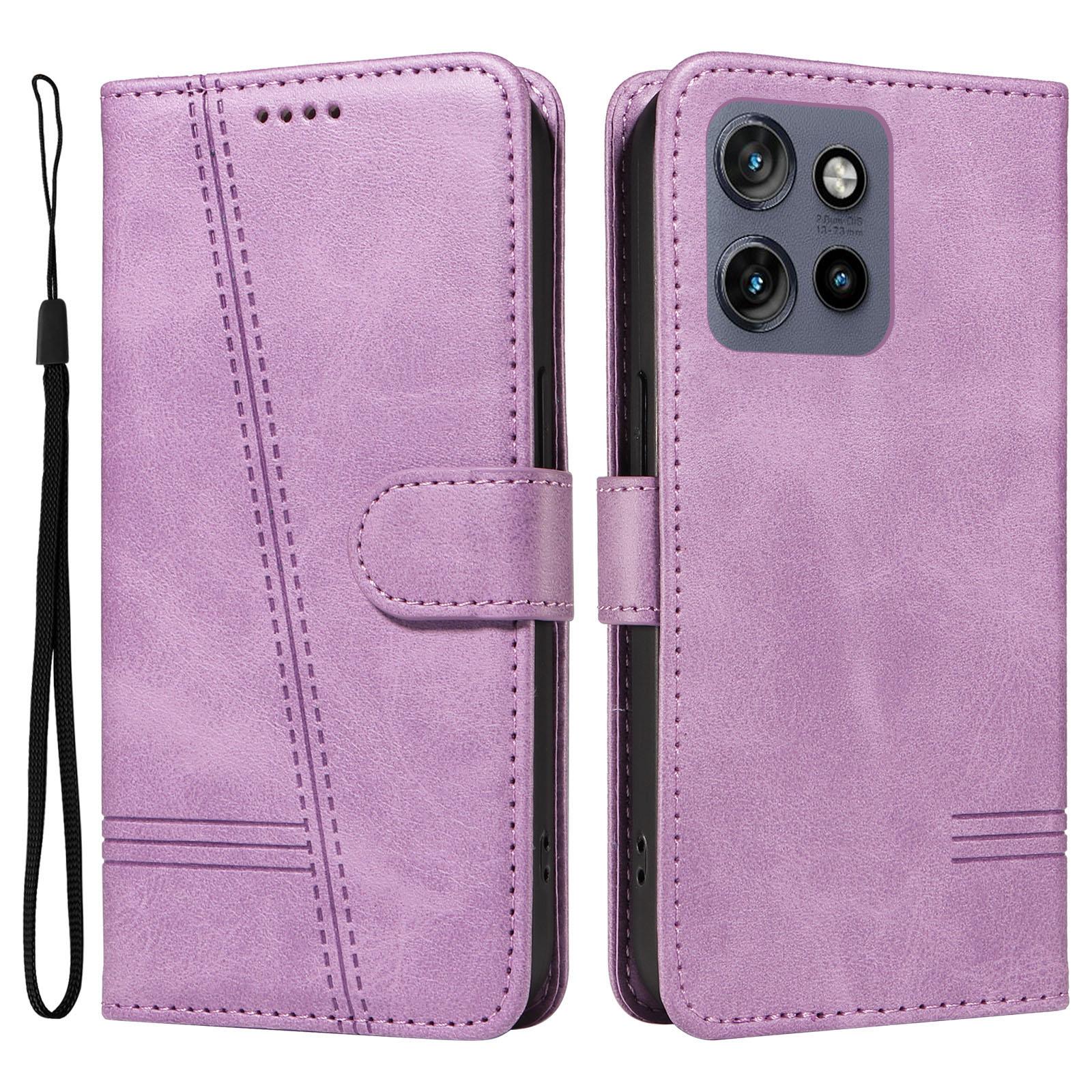 

For Motorola Edge 50 Neo 5G/Moto S50 5G/Thinkphone 25 5G Case Flip Wallet T-Shape Lines Leather Phone Cover Light Purple