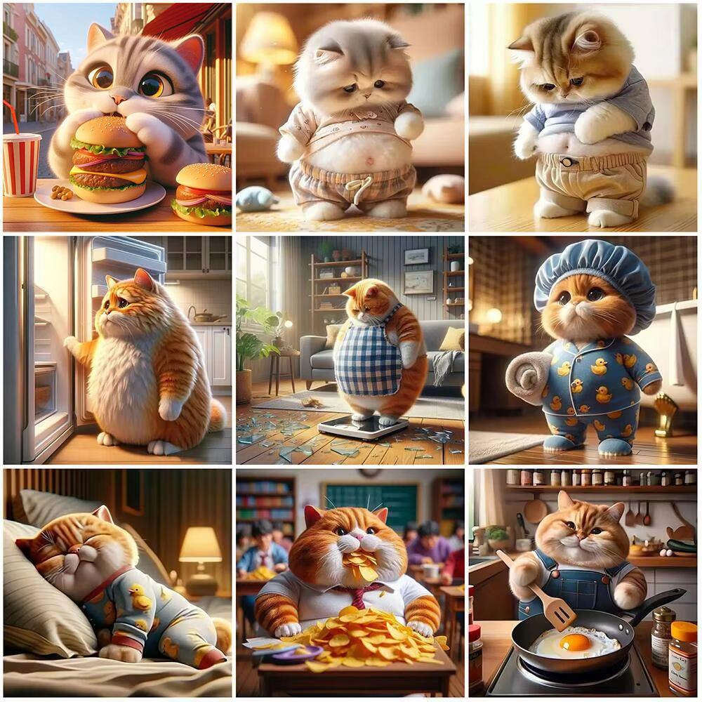 Diamond Art Painting Cat Animal Pet Full Round Diamond Mosaic Handmade Arts and Crafts Home Decoration