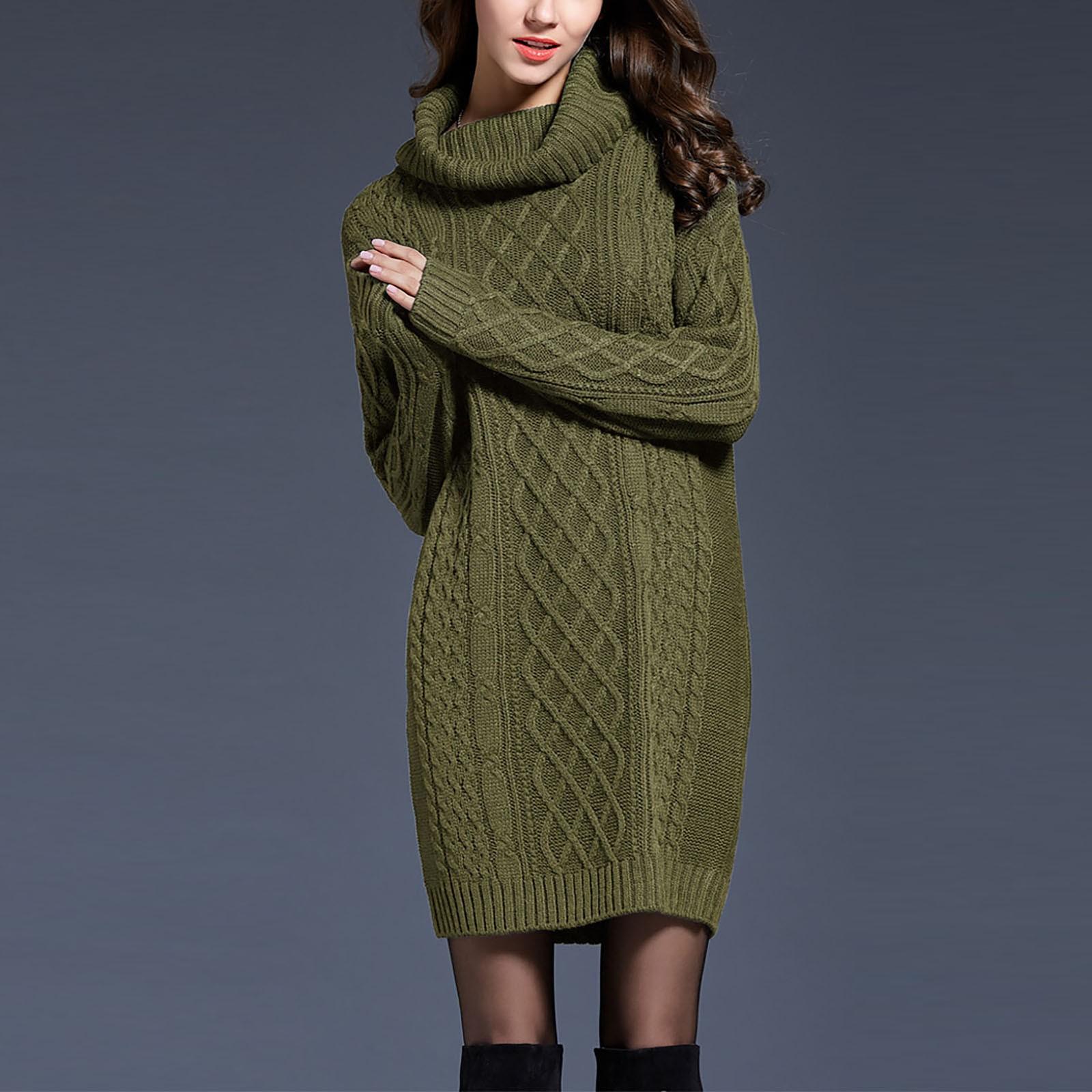 

Женская мода осень/зима однотонное платье-свитер с высоким воротником и длинными рукавами XL