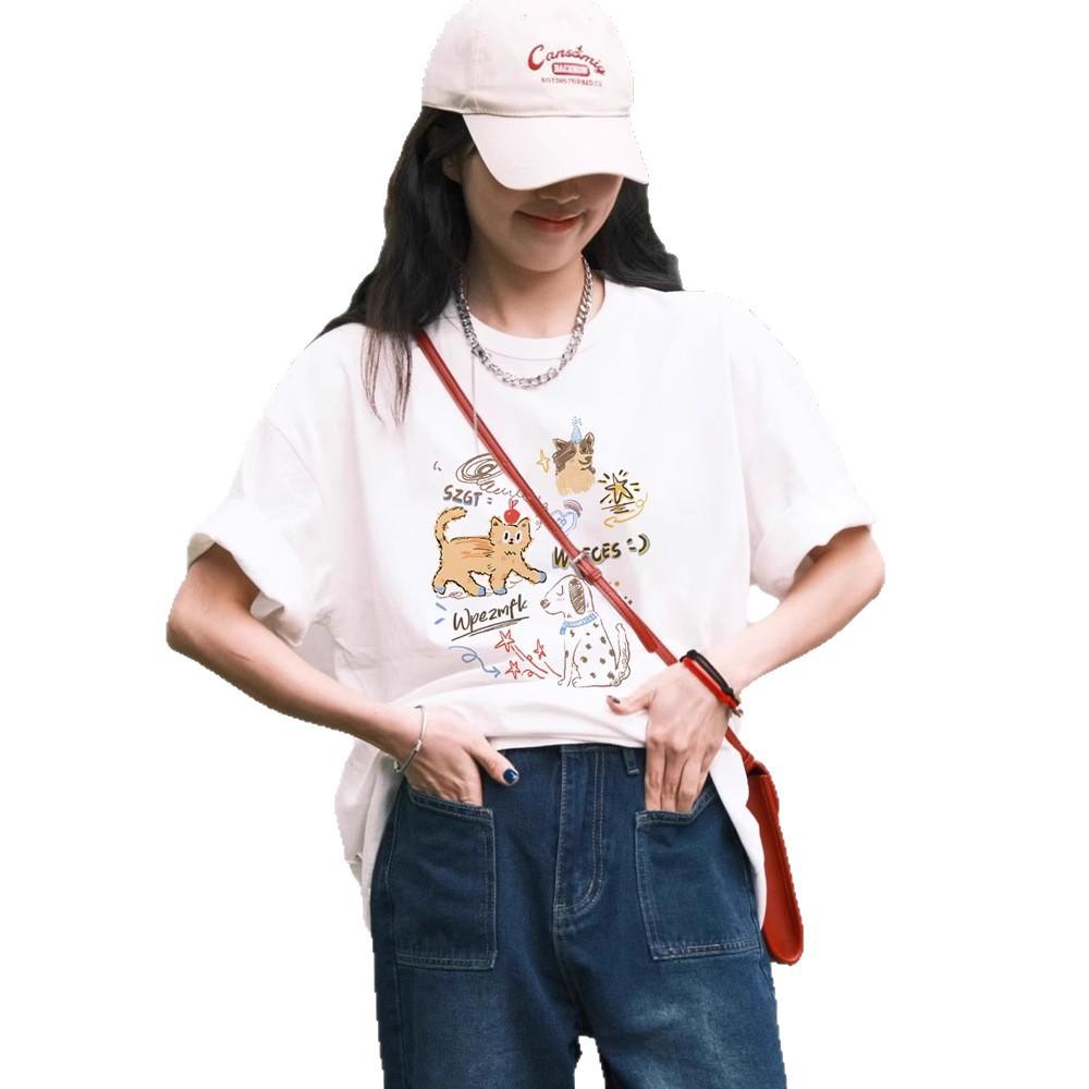 Summer new fun cartoon cute short-sleeved T-shirt women's casual wear versatile loose and sweet short-sleeved top