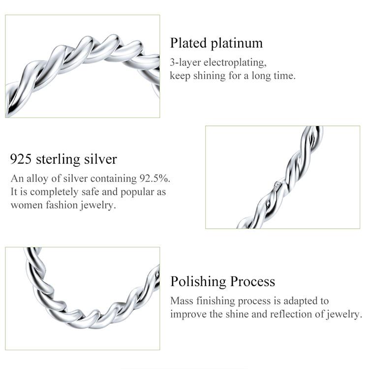 Bamoer Minimalistické kroucené prsteny na prst pro ženy 925 Sterling Silver Hypoalergenní šperk