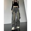 American High Street Retro High-Waist Multi-Pocket Wide-Leg Jeans for Women: Slimming, Loose-Fit Workwear - Autumn/Winter Fashion