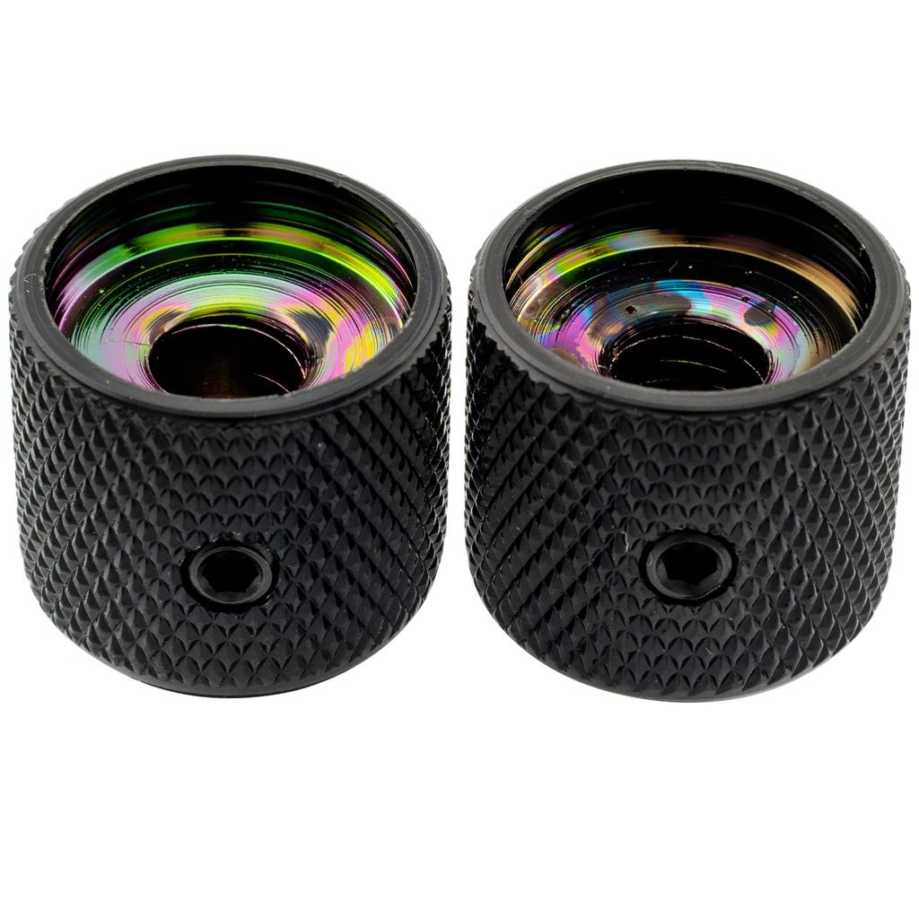 Musiclily Pro 1/4" Steel Abalone Dome Knobs, Horizontal Thread, Universal Fitting for Electric Guitar/Bass, Black (Set of 2)