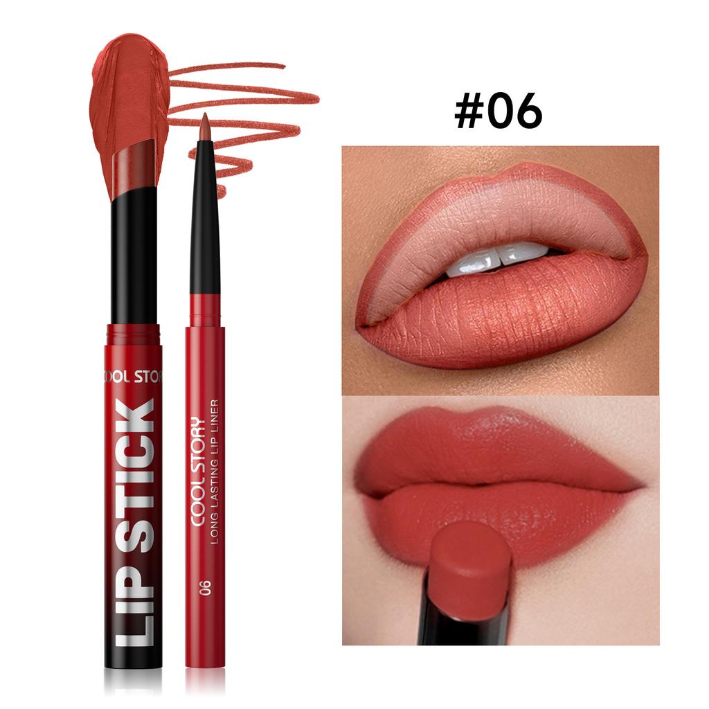 Waterproof Lasting Matte Velvet Lip Gloss Lip Liner Set 2pcs/set Lipliner Pen and Lip Gloss Combination Set Lips Contour Makeup