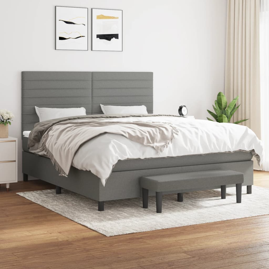 Box Spring Bed with Mattress Dark Gray 160 x 200 cm Fabric