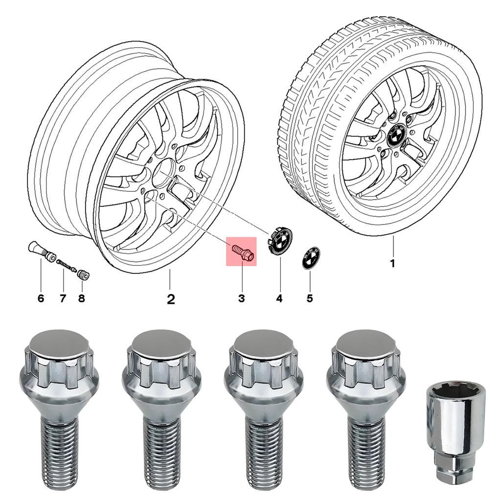 Locking Wheel Bolts M12 x 1.5 Nuts Chrome Alloy Wheel Lug Stud Taper Seat For BMW MINI Vauxhall Corsa Nissan