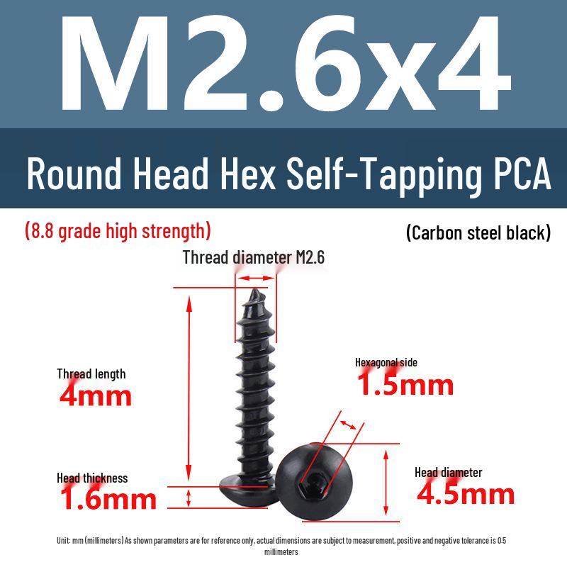 8.8 Grade Round Head Hex Socket Self-Tapping Screws M2-M4 Carbon Steel Bolts
