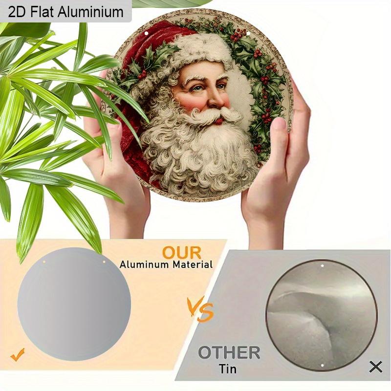 2D Flat Aluminium Rustic Christmas Sign with Santa Claus Pattern - Artistic Christmas Figurine Ornaments - Ideal for Front Door, Wall, Porch, Window