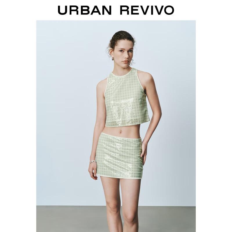 UR 2025 Women s Color-block Plaid Sequin Sleeveless Blouse L