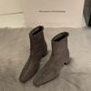 Kurzstiefel mit eckiger Spitze für Damen, dicker Absatz, Herbst und Winter 2025, neue vielseitige französische dünne Stiefel, Reißverschluss hinten, hoher Absatz, elastische Stiefel