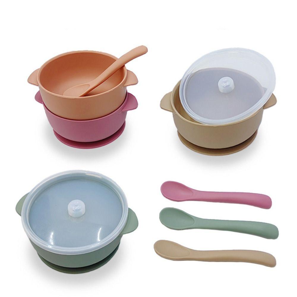 Bowl Lid Spoon Set Baby Silicone Suction Plate Non-Slip Kids Feeding Tableware  Toddlers