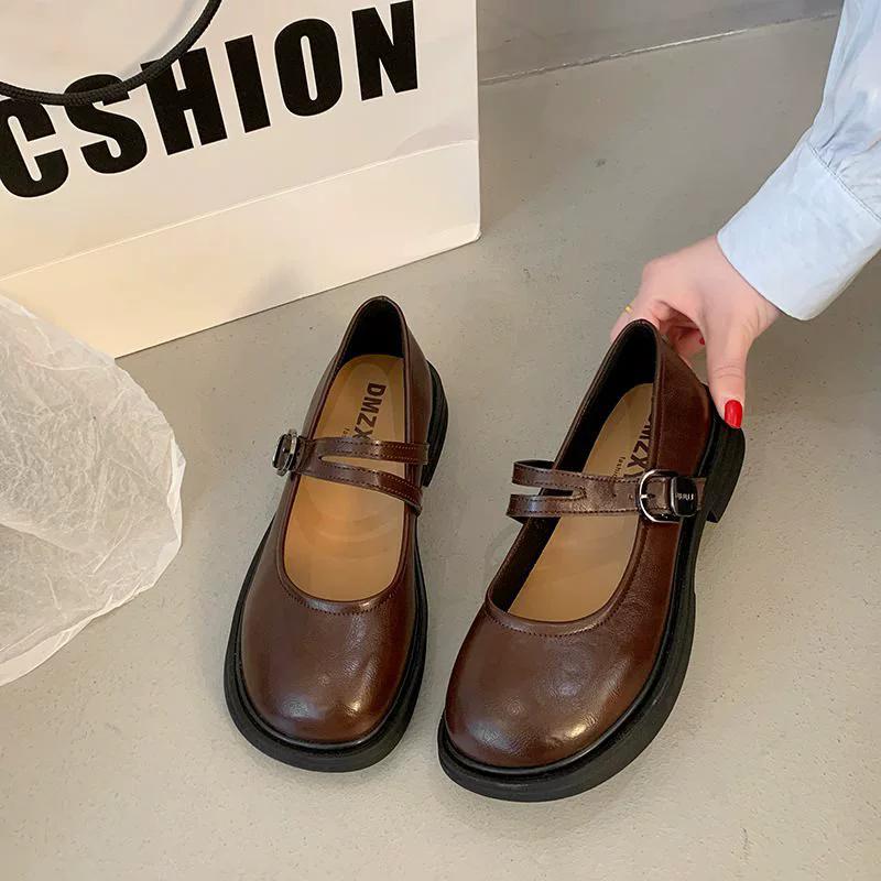 

Fashion Brown Mary Jane Women s Shoes Spring 2025 Retro Round Head Match Skirts Thick Heel Versatile PU Leather Comfortable Single Shoes 40 коричневый