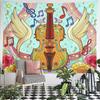 Decorated Violin with Angel Wings Musical Notes and Roses Colorful Stained Glass Style Tapestry Wall Hanging Music Decor for Bedroom Studio
