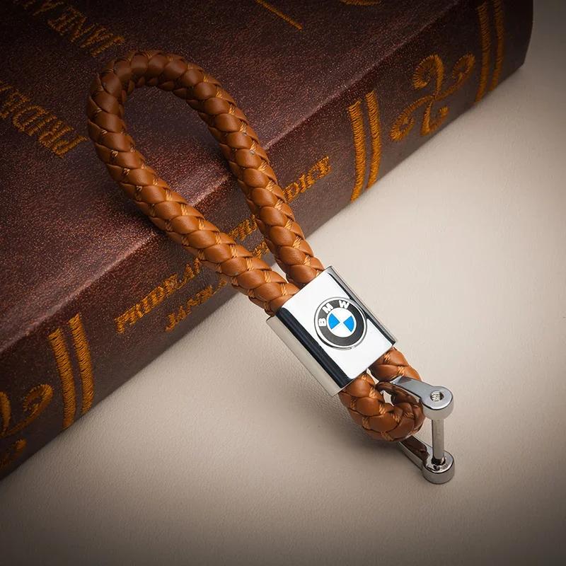 BABA1 Hot 2025 PU Leather Braided Woven Rope Keychain Key Car Trinket Keyring For BMW E36 E46 E53 E90 E60 E61 E93 E87 X1 X3 X5 X6 F30