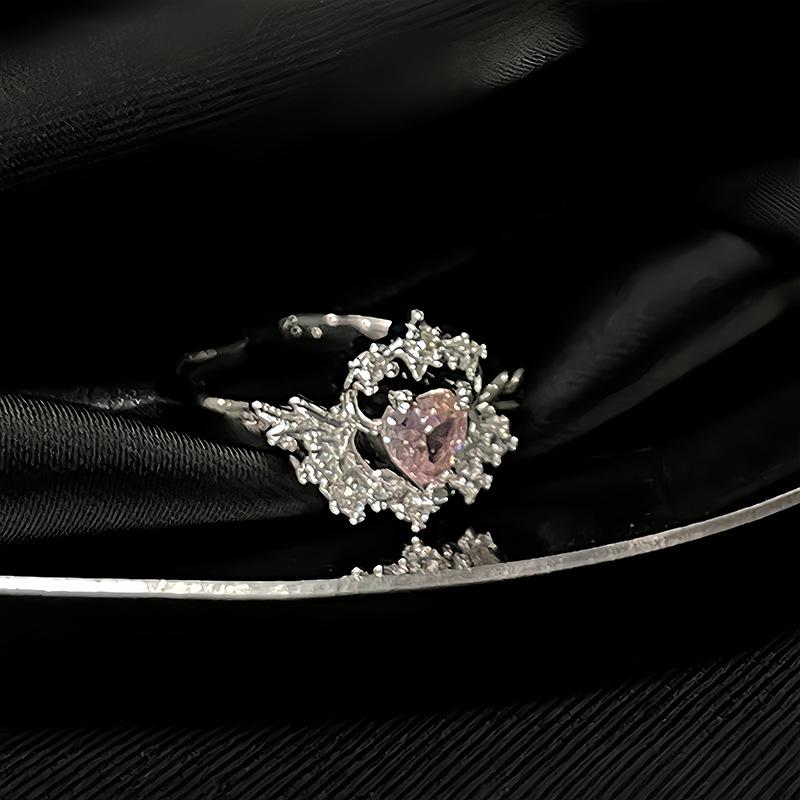 French Princess Style Light Luxury High-End Open Ring Stacked With Niche Design Pink Zircon Personalized Fashion Ring