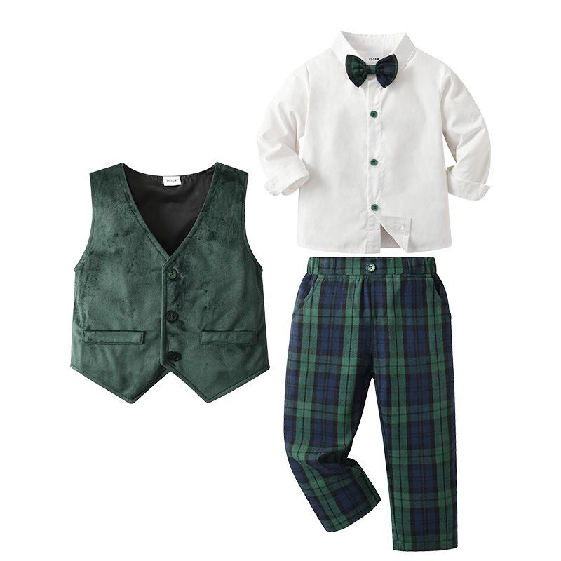 Boy s Plaid Vest Suit - Spring/Autumn Formal 3-Piece Set Size 130 / 5-6 years