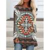Western Aztec Ethnic 3D Print Langermede T-skjorter Bohemian Women Vintage Fashion T-skjorte Oversized Streetwear T-skjorter for kvinner Topper