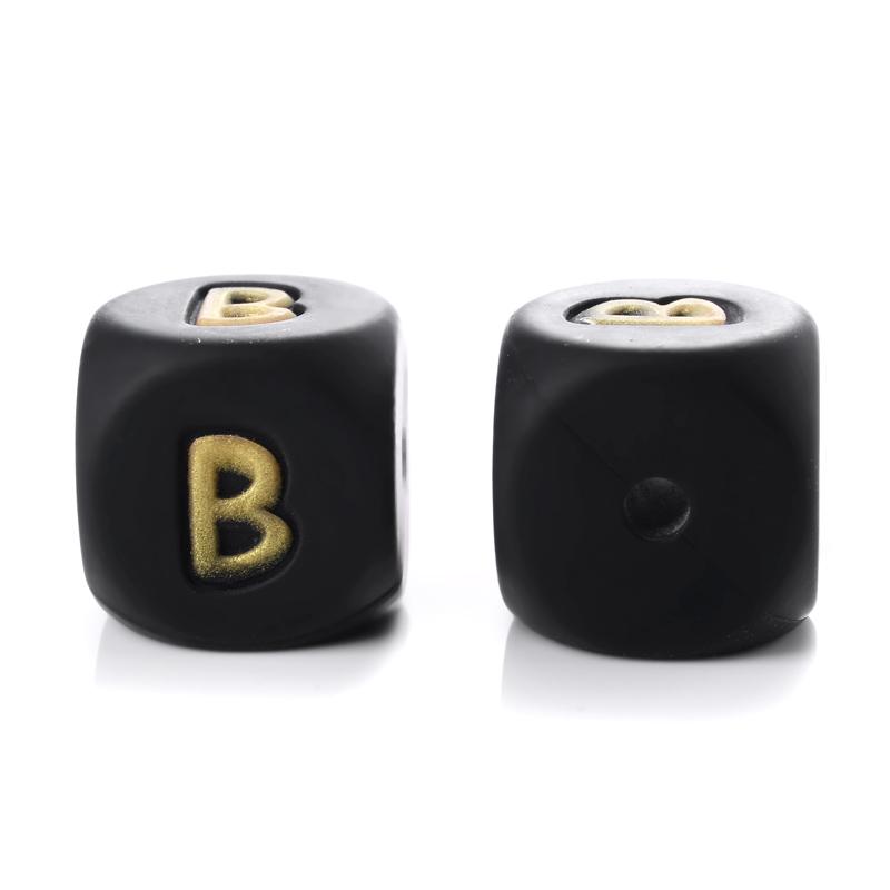 12mm 10Pcs Silicone Black+Gold Letters Beads English Alphabet Letter Beads for Baby Teething Teethers Shower Gifts BPA Free