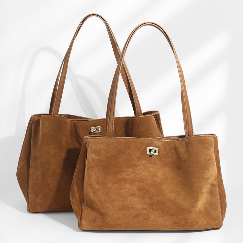 Matte Leather Large-capacity Commuting Shoulder Bag Real Cowhide Retro Light Luxury Tote Premium