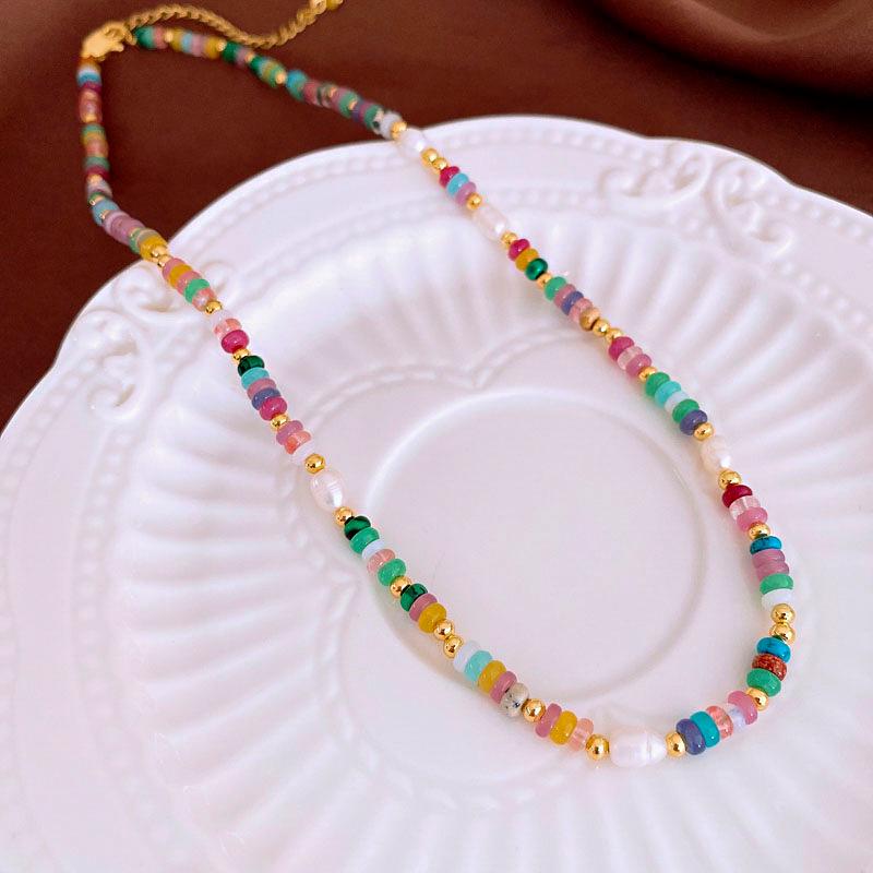 

Chinese Style Gold-Plated Natural Stone & Pearl Vintage Beaded Bracelet