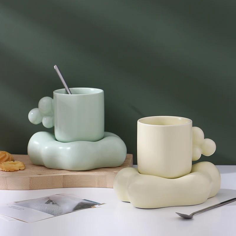 Cloud Coffee Set Light Luxury Couples with Spoon Office Home Water Cup with Butterfly Desktop Decoration Living Room Decoration