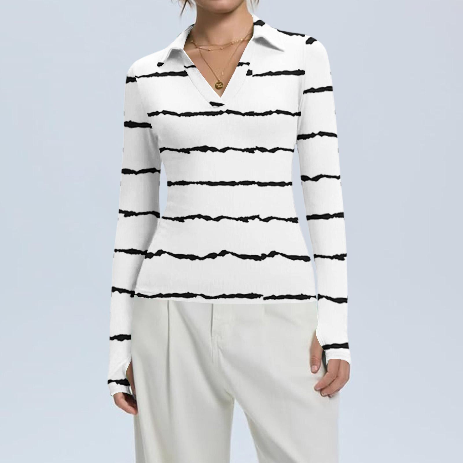 

Женская Мода Повседневный Принт V-образный Вырез Длинный Рукав Застежка на Пуговицы Топ M белый