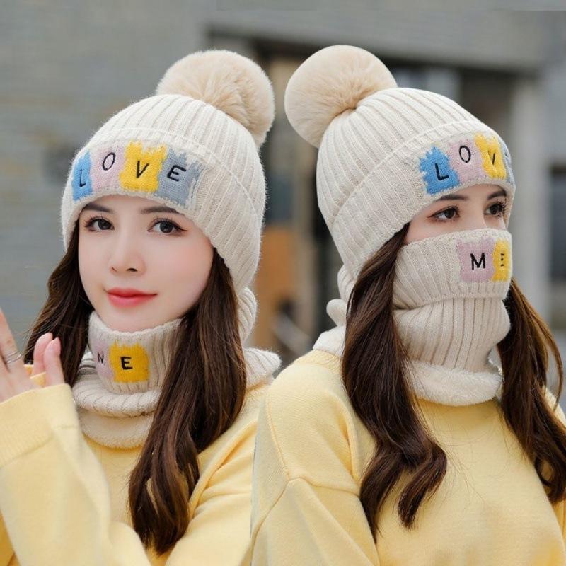 Hat Women's Winter Trendy Fashion Versatile Warm Knitted Hat Windproof Ear Protector Hat Fleece Thickened Wool Hat Women's