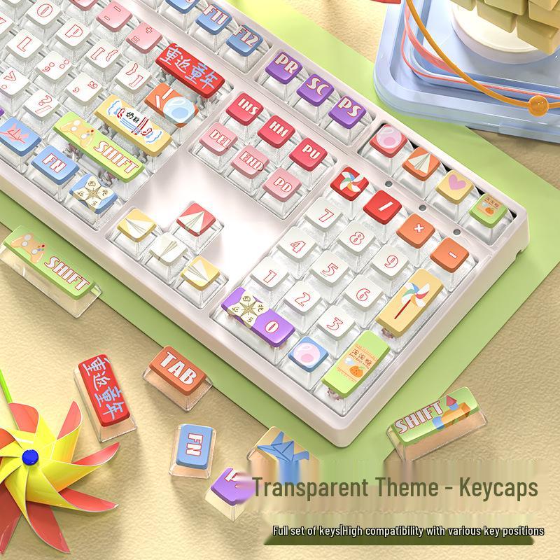 

Cartoon Transparent Double Skin Milk Pudding Mechanical Keyboard Keycaps - Fits 61/87/108-Key Layouts 37.5 x 15.5 x 3 cm