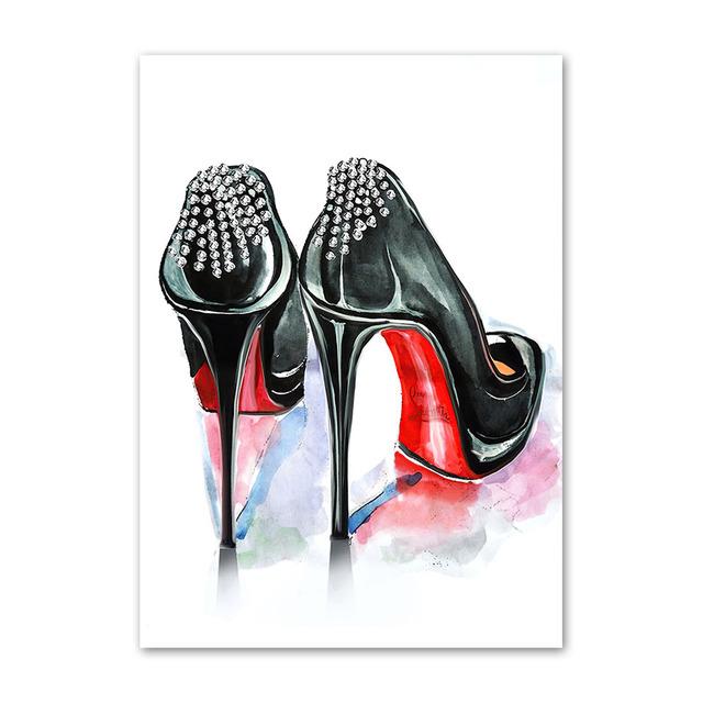 Lipstick Perfume Brush High Heels Flowers Wall Art Canvas Painting Nordic Posters And Prints Wall Pictures For Living Room Decor