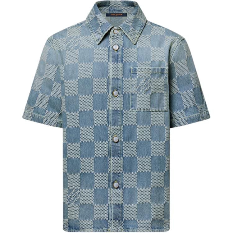 Lv Damier 3D Light Denim Short