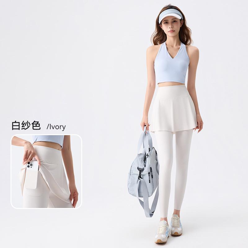 Cool long and short exclusive yoga pants skirt for women's spring/autumn thin high-waist tummy control faux two-piece fitness sports leggings