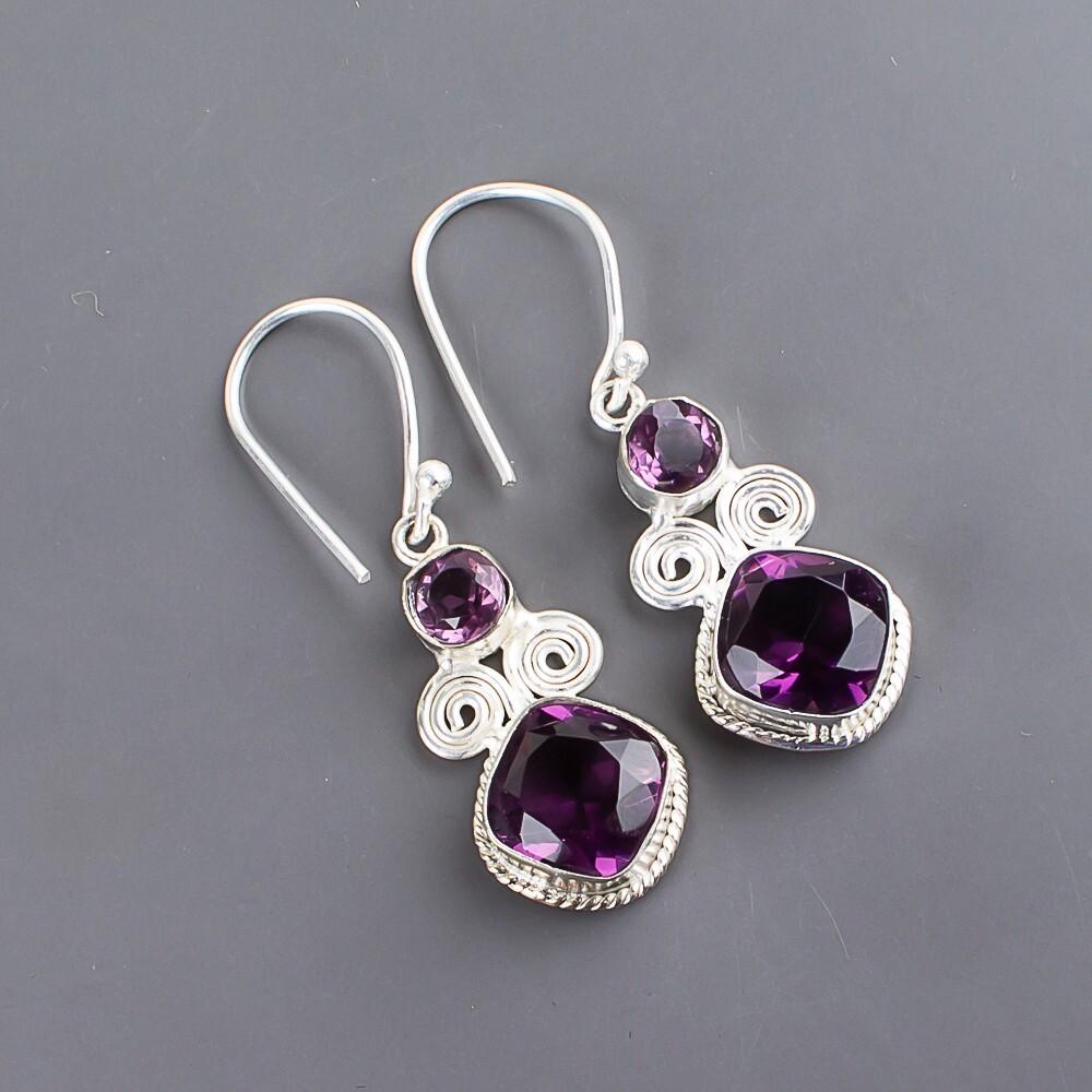 Natural Amethyst Gemstone 925 Sterling Silver Handmade Jewelry Earrings 1.12" EE-69-8