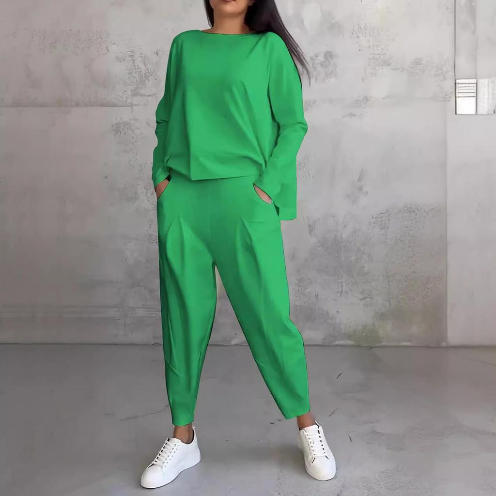 Women's Cross-Border Irregular Design Long-Sleeve Sweatshirt and Harem Pants Set, 2024.