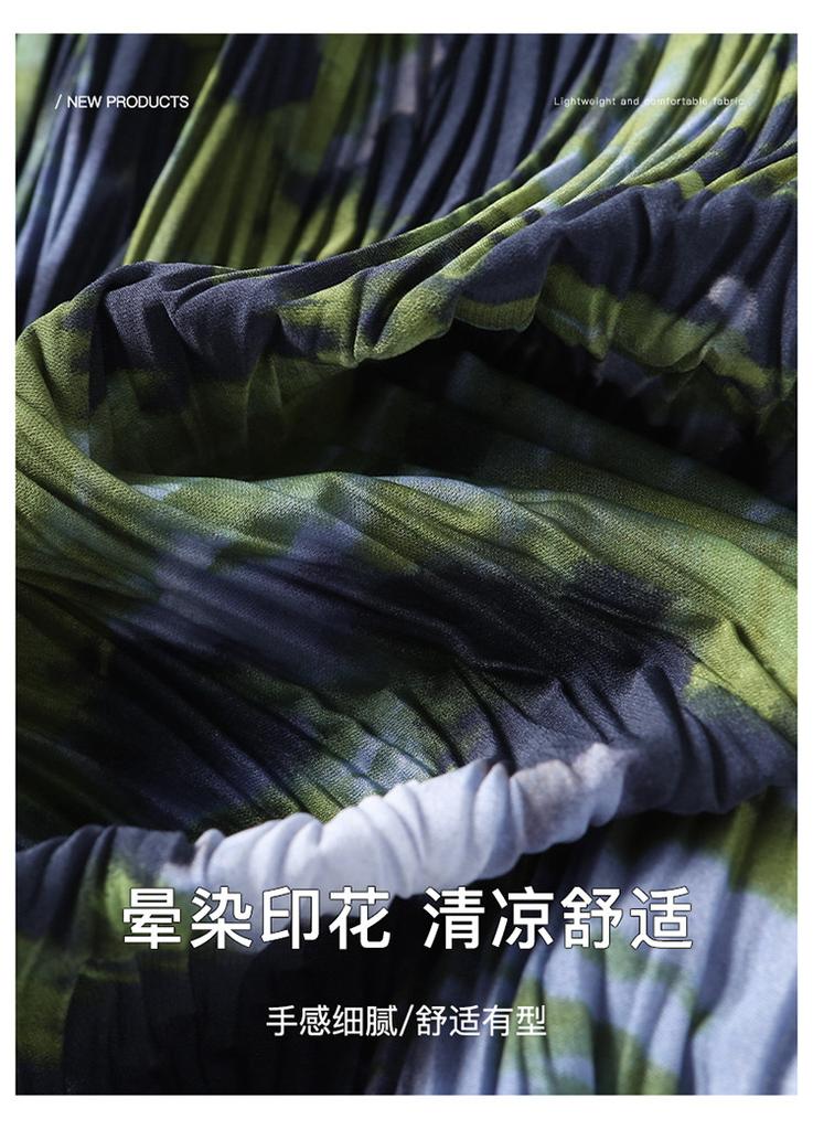 Fashionable printed pleated skirt 2026 summer thin commuting versatile mid length A-line skirt