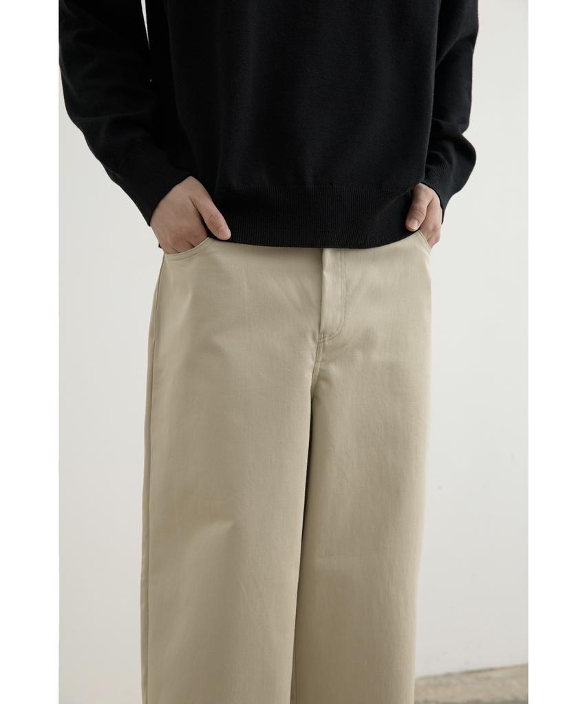 WHOLOVESART Structure Wide Cotton Chino Pants Light Beige