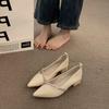 Medium heel milk khaki chain temperament pointed Mary Jane single shoes women's shoes spring and autumn evening commuting grandma shoes