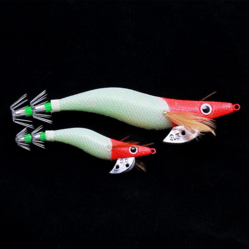 Red-headed Luminous Wood Shrimp4Size with Sound Beads Bionic Fake Bait Jumping Shrimp for Squid Fishing